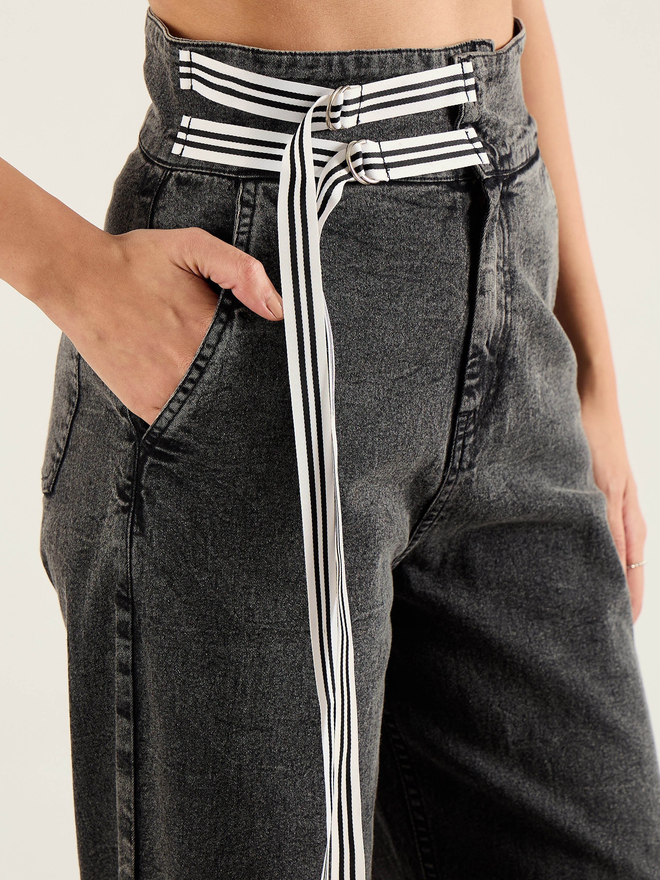 Women Grey Washed High Rise Straight Jeans-SFJEAN0807