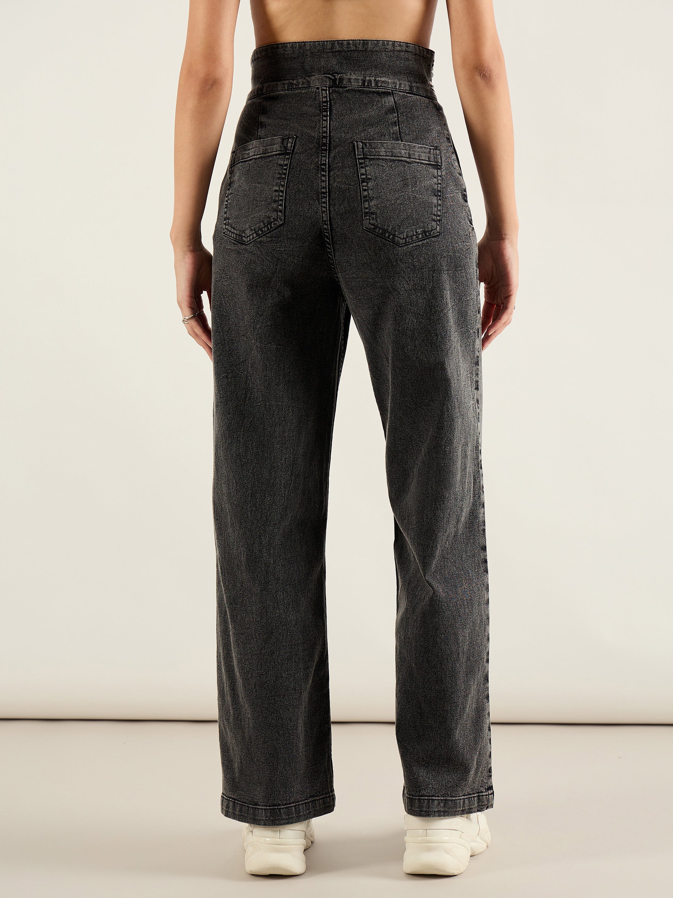 Women Grey Washed High Rise Straight Jeans-SFJEAN0807