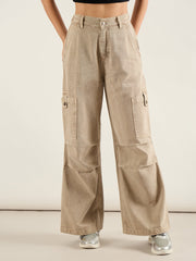 Women Beige High Rise Straight Cargo Jeans-SFJEAN0808
