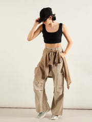 Women Beige High Rise Straight Cargo Jeans-SFJEAN0808