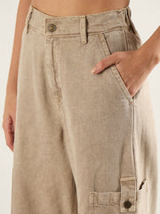 Women Beige High Rise Straight Cargo Jeans-SFJEAN0808
