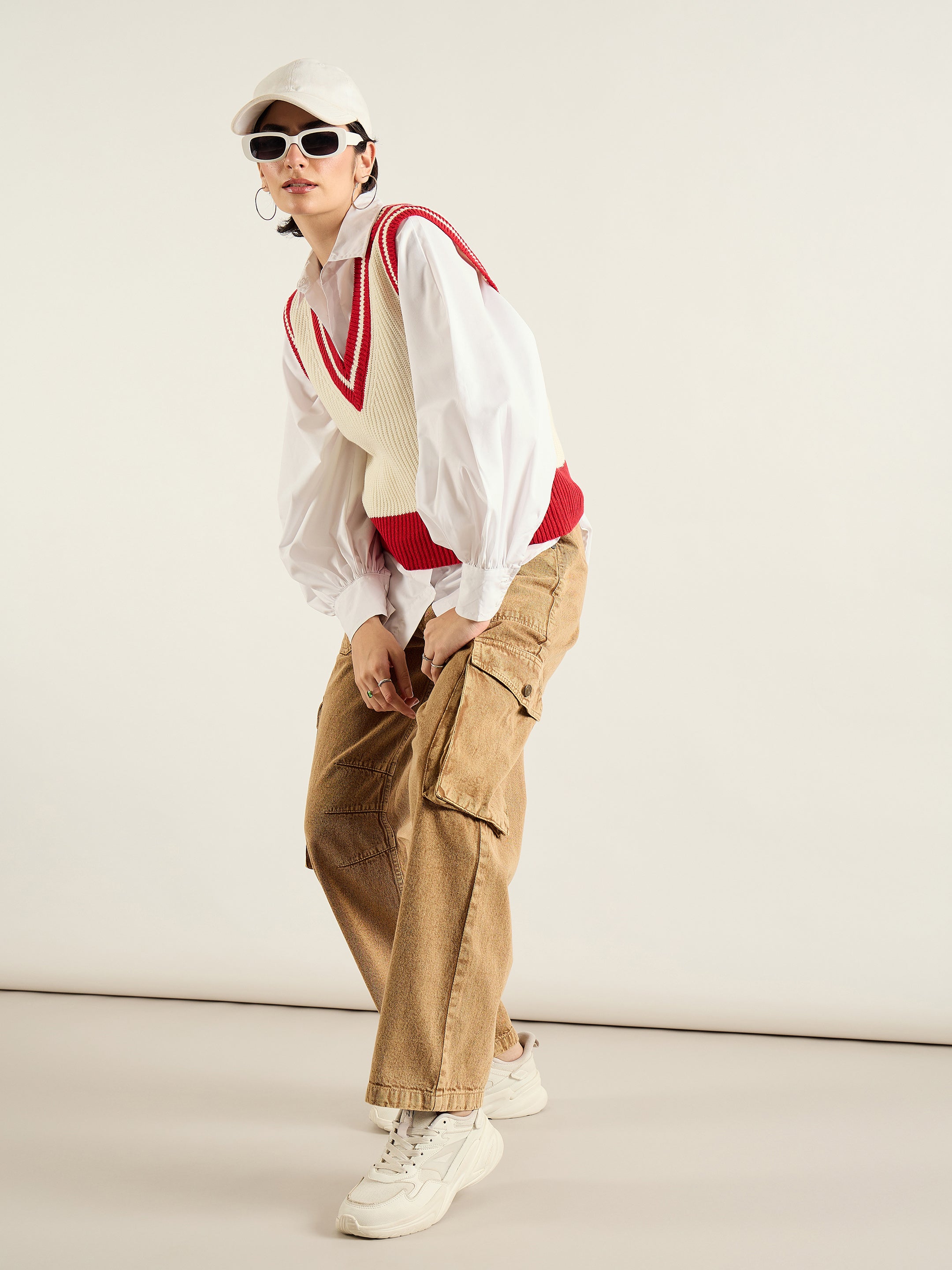Women Dark Beige High Rise Cargo Pocket Jeans-SFJEAN0810