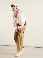 Women Dark Beige High Rise Cargo Pocket Jeans-SFJEAN0810