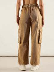 Women Dark Beige High Rise Cargo Pocket Jeans-SFJEAN0810