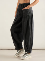 Women Black Washed High Rise Balloon Fit Jeans-SFJEAN0814