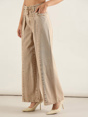 Women Brown High Waist Front Dart Wide Leg Jeans-SFJEAN0816