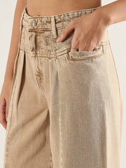 Women Brown High Waist Front Dart Wide Leg Jeans-SFJEAN0816