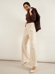Women Beige High Waist Front Dart Wide Leg Jeans-SFJEAN0817