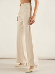 Women Beige High Waist Front Dart Wide Leg Jeans-SFJEAN0817