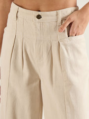 Women Beige High Waist Front Dart Wide Leg Jeans-SFJEAN0817