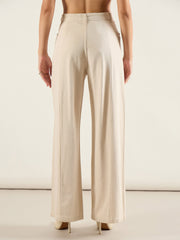 Women Beige High Waist Front Dart Wide Leg Jeans-SFJEAN0817