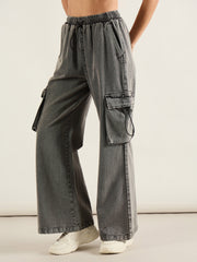 Women Grey Washed Cargo Pocket Jeans-SFJEAN0818