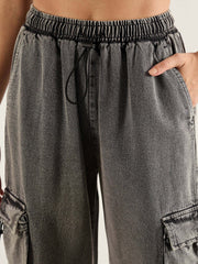 Women Grey Washed Cargo Pocket Jeans-SFJEAN0818