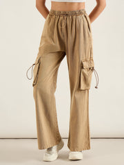Women Beige Cargo Pockets Jeans-SFJEAN0819