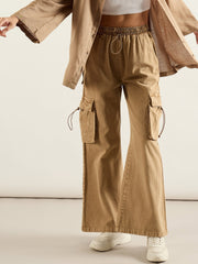 Women Beige Cargo Pockets Jeans-SFJEAN0819