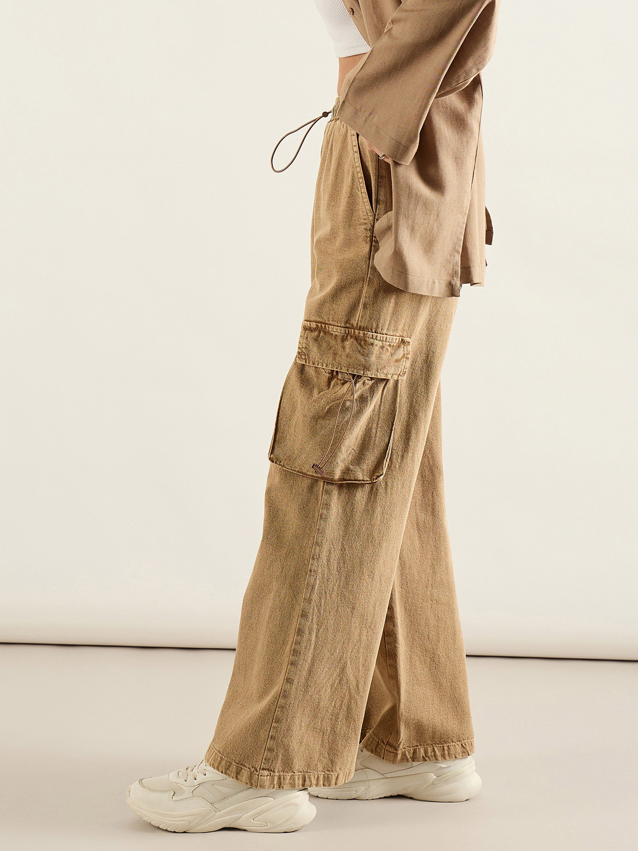 Women Beige Cargo Pockets Jeans-SFJEAN0819