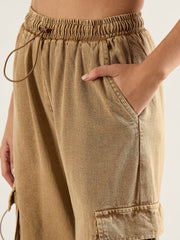 Women Beige Cargo Pockets Jeans-SFJEAN0819