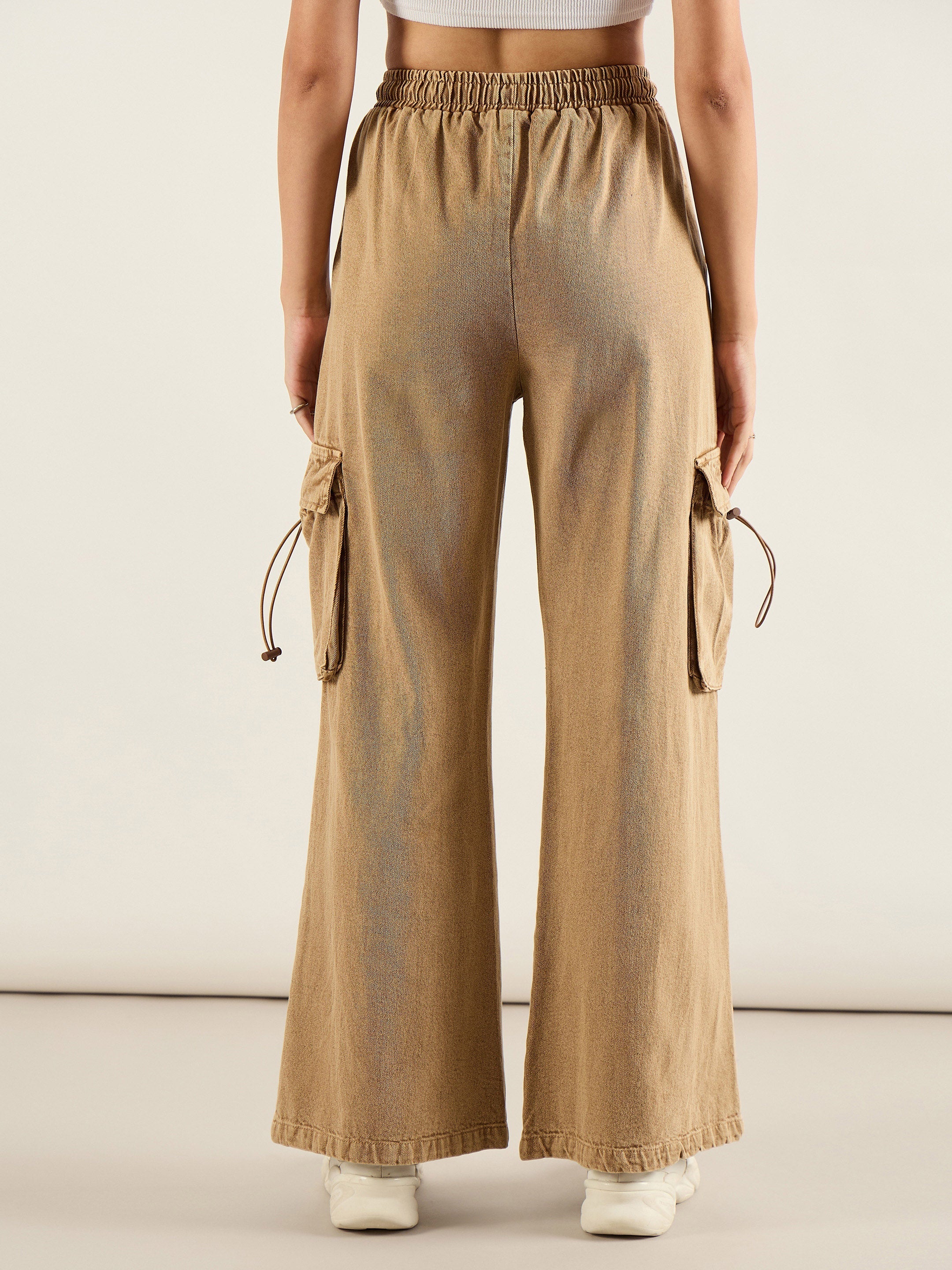 Women Beige Cargo Pockets Jeans-SFJEAN0819