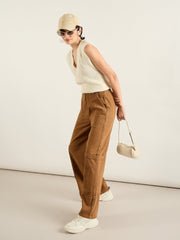Women Brown Hem Pocket Cargo Jeans-SFJEAN0823