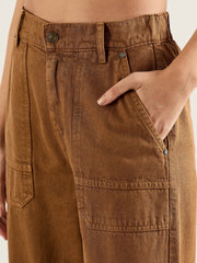 Women Brown Hem Pocket Cargo Jeans-SFJEAN0823