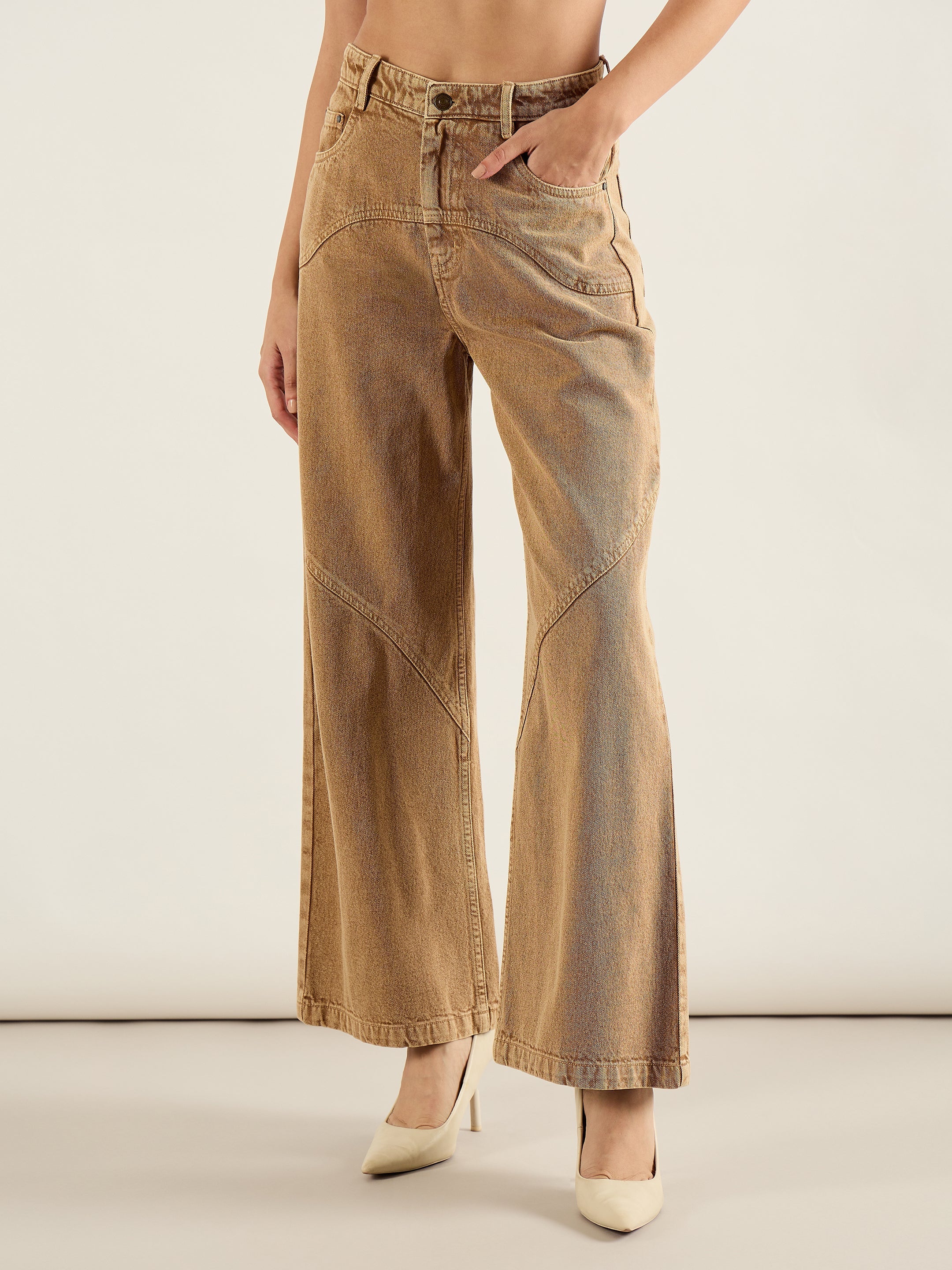 Women Dark Beige High Waist Straight Jeans-SFJEAN0824