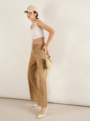 Women Dark Beige High Waist Straight Jeans-SFJEAN0824