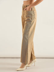 Women Dark Beige High Waist Straight Jeans-SFJEAN0824
