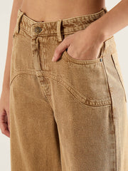 Women Dark Beige High Waist Straight Jeans-SFJEAN0824