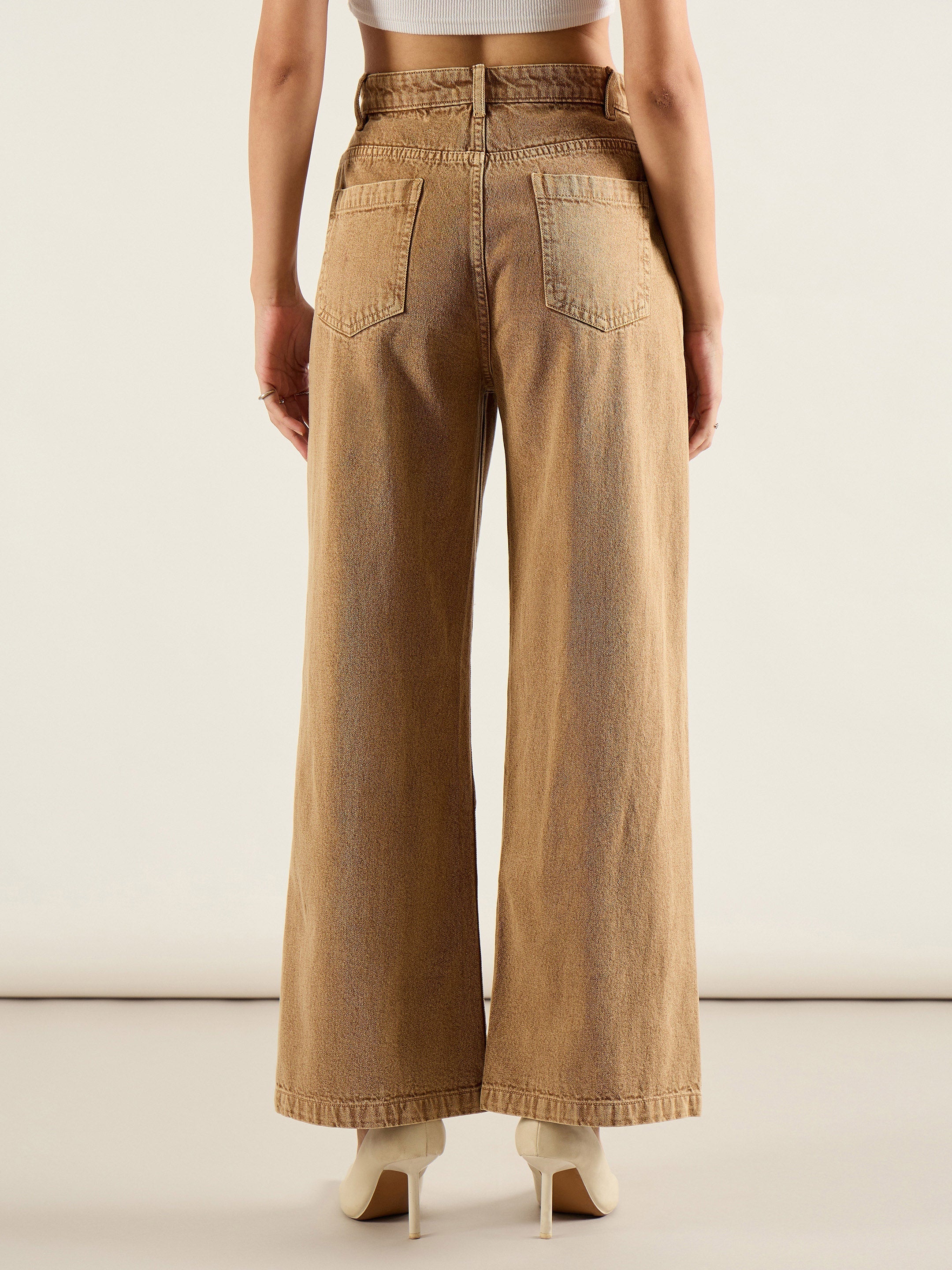 Women Dark Beige High Waist Straight Jeans-SFJEAN0824