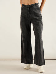 Women Black Wash High Waist Straight Jeans-SFJEAN0825