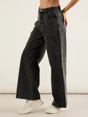Women Black Wash High Waist Straight Jeans-SFJEAN0825