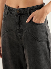 Women Black Wash High Waist Straight Jeans-SFJEAN0825