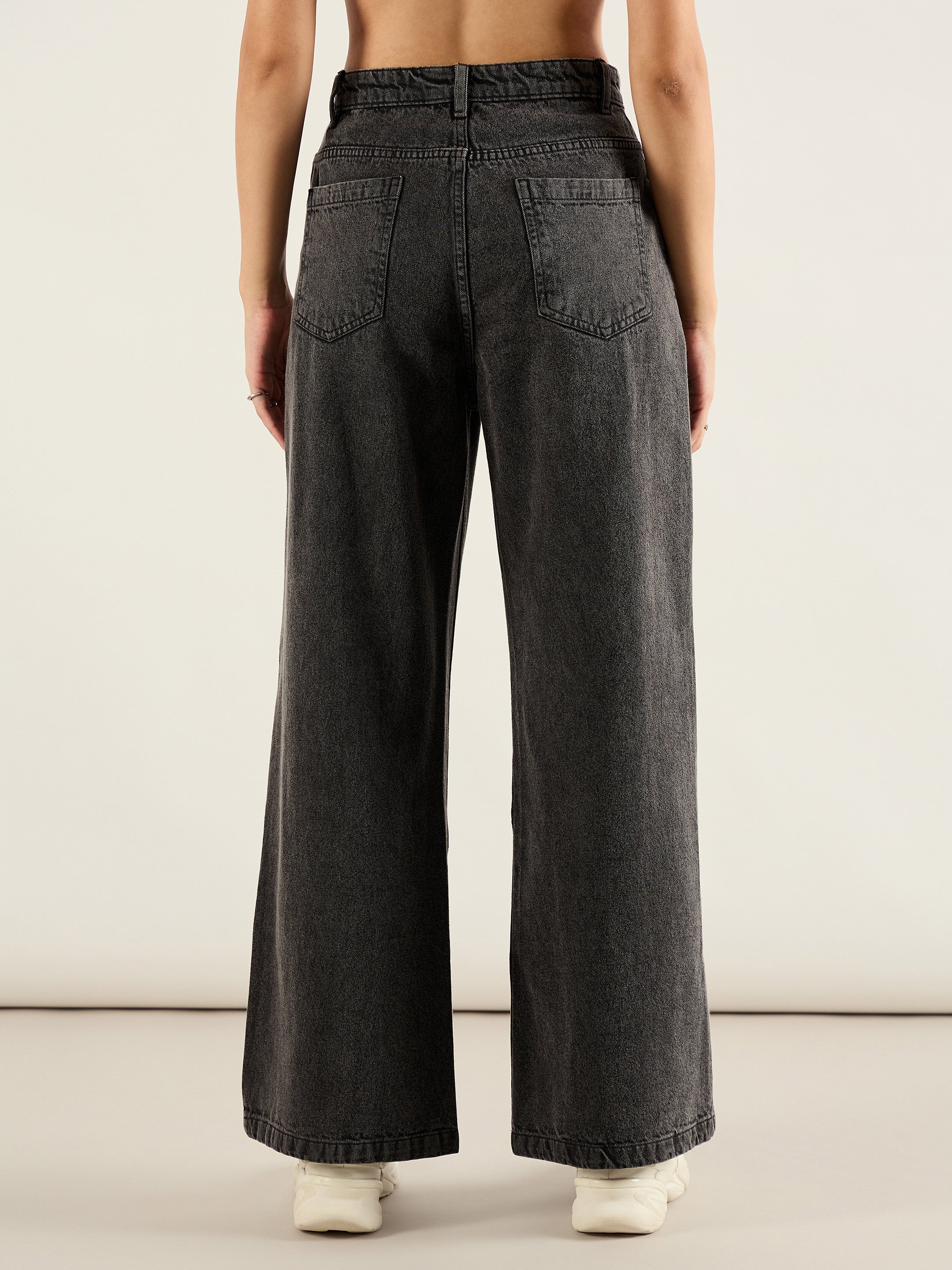Women Black Wash High Waist Straight Jeans-SFJEAN0825