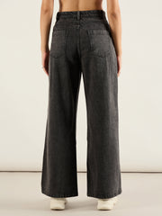 Women Black Wash High Waist Straight Jeans-SFJEAN0825