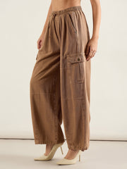 Women Dark Brown Baggy Fit Cargo Jeans-SFJEAN0827