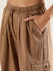 Women Dark Brown Baggy Fit Cargo Jeans-SFJEAN0827
