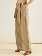 Women Beige Wide Leg Belted Denim Jeans-SFJEAN0832