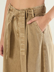 Women Beige Wide Leg Belted Denim Jeans-SFJEAN0832