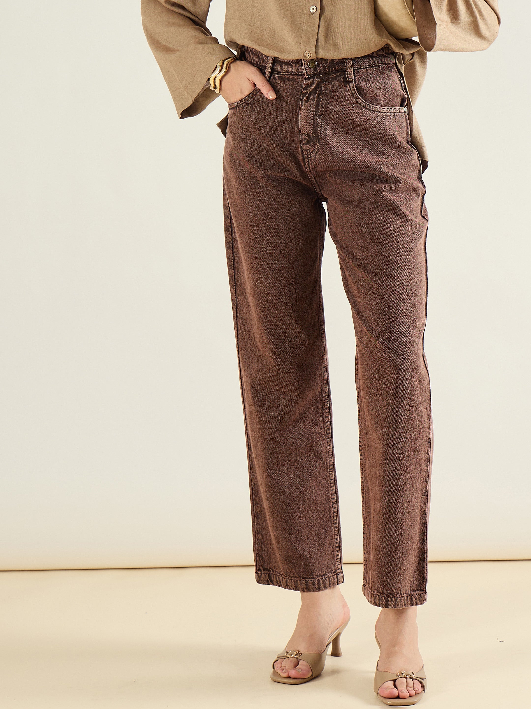 Women Brown Straight Fit Jeans-SFJEAN0839