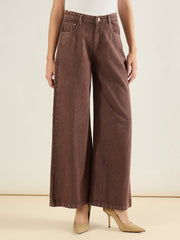 Women Brown Low Waist Wide Leg Baggy Jeans-SFJEAN0842