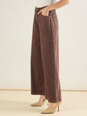 Women Brown Low Waist Wide Leg Baggy Jeans-SFJEAN0842
