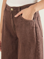 Women Brown Low Waist Wide Leg Baggy Jeans-SFJEAN0842