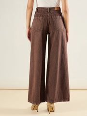 Women Brown Low Waist Wide Leg Baggy Jeans-SFJEAN0842