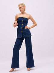 Women Navy Blue Denim Front Crease Straight Fit Jeans-SFJEAN0853