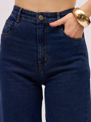 Women Navy Blue Denim Front Crease Straight Fit Jeans-SFJEAN0853