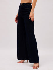 Women Jet Black Denim Front Crease Straight Fit Jeans-SFJEAN0854
