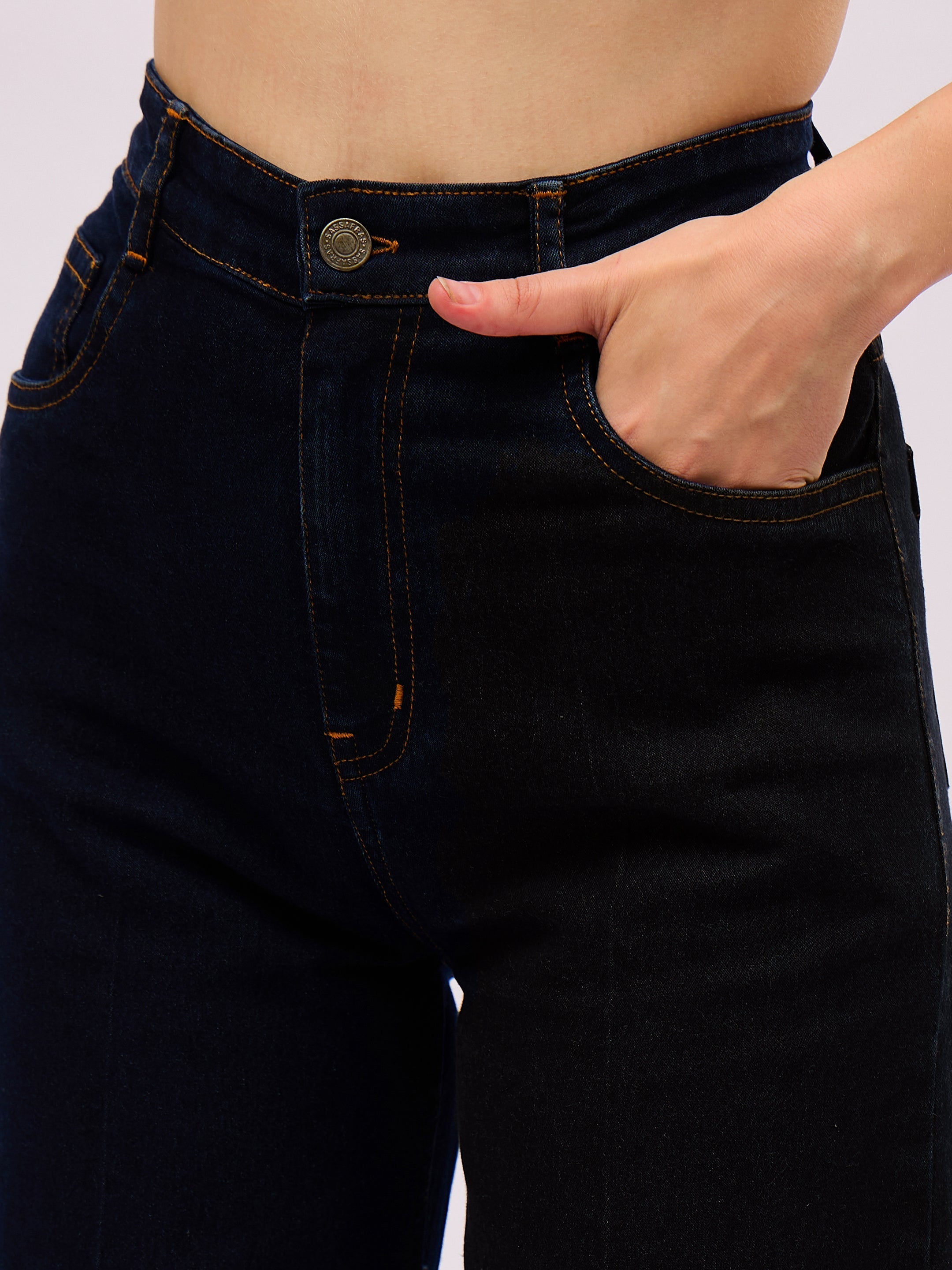Women Jet Black Denim Front Crease Straight Fit Jeans-SFJEAN0854