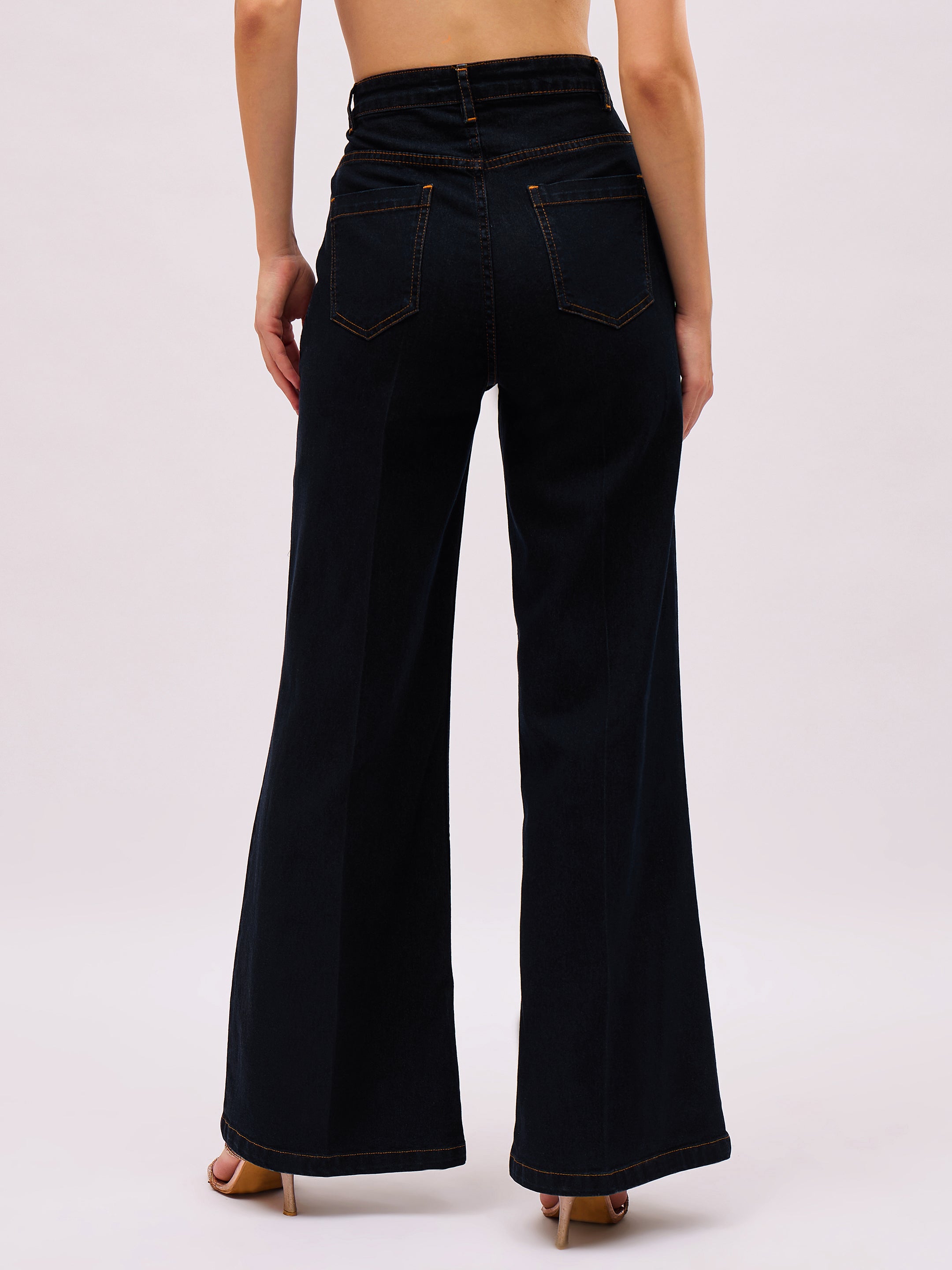 Women Jet Black Denim Front Crease Straight Fit Jeans-SFJEAN0854