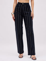 Women Jet Black Denim Front Stud Straight Fit Jeans-SFJEAN0856