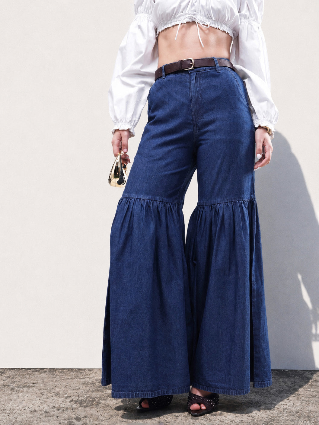 DesiQlo Blue Tencel Gathered High-Rise Jeans - Blue